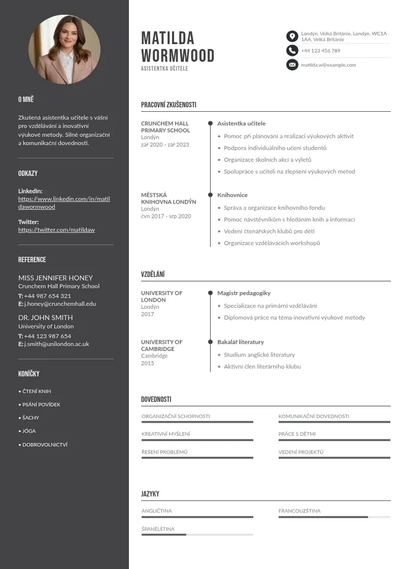 Divu kolonnu Asistentka ucitele zivotopis CV piemērs