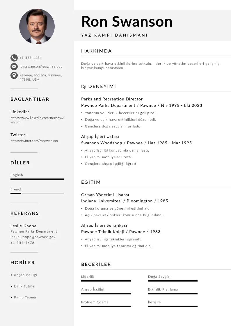 Mūsdienīga Yaz Kampı Danışmanı  CV veidne