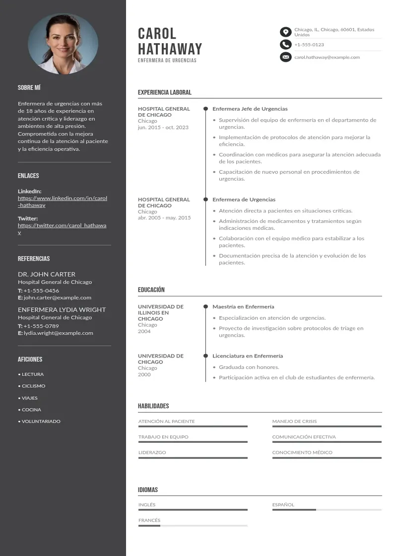 two column cv-enfermera-de-urgencias resume example