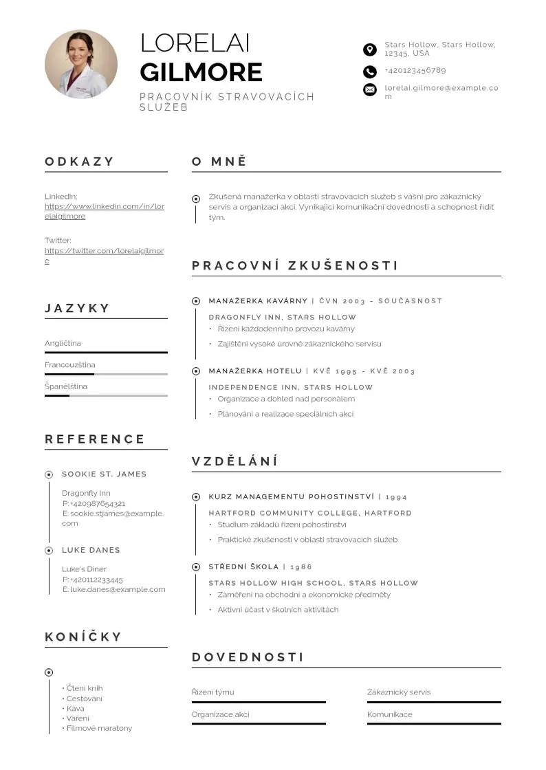 Profesionāla Pracovnik stravovacich sluzeb zivotopis CV veidne