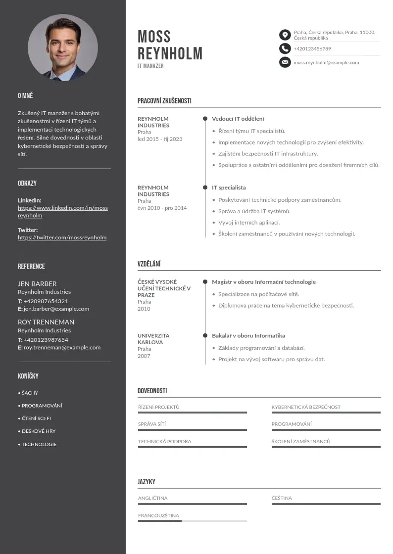 Divu kolonnu It manazer zivotopis CV piemērs