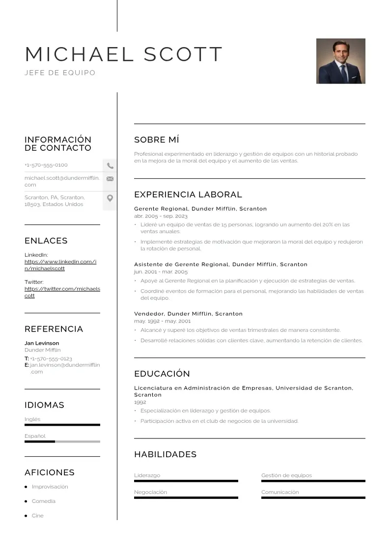 two column cv-jefe-de-equipo resume example