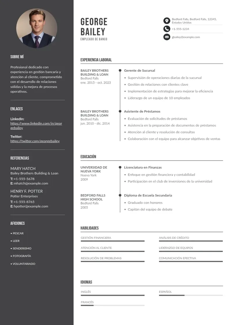 two column empleado-de-banco resume example