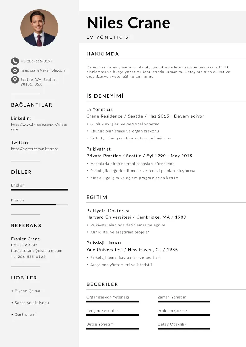 Mūsdienīga Ev yöneticisi  CV veidne