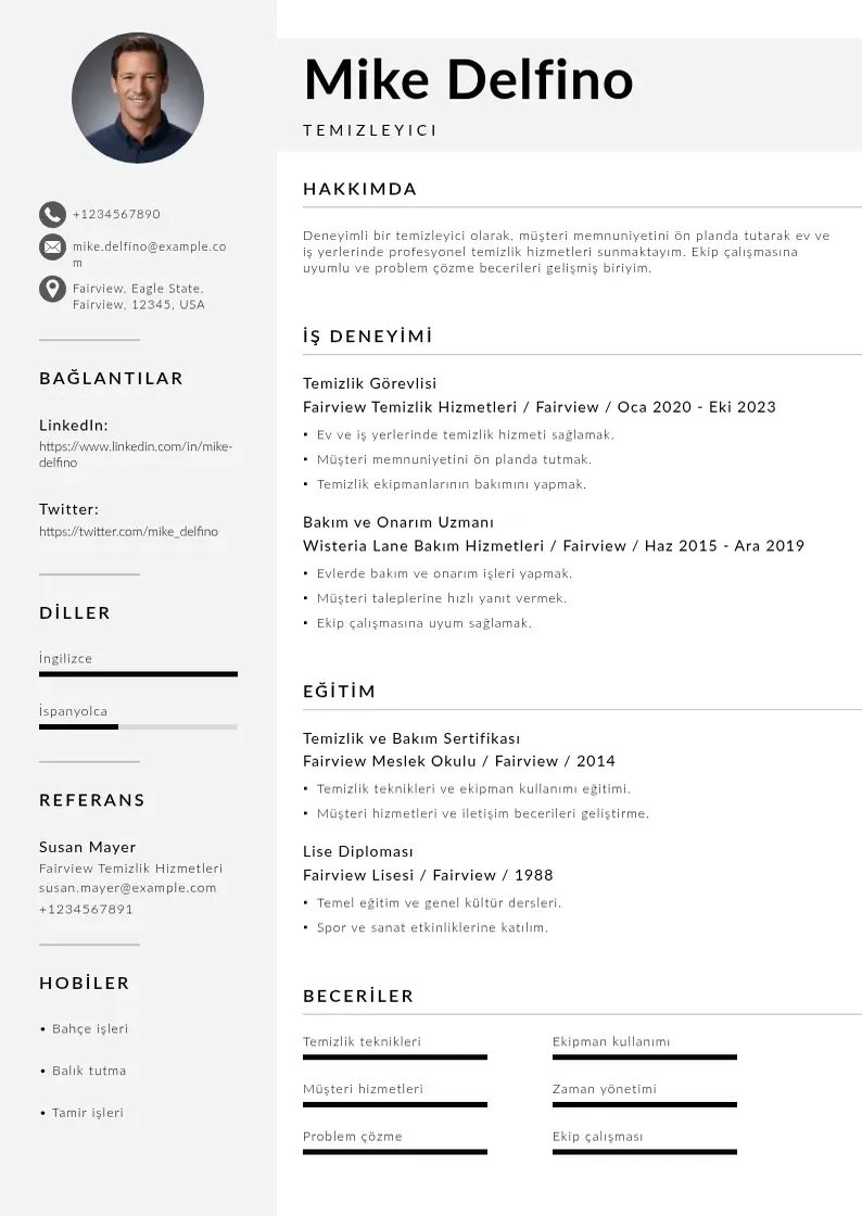 Mūsdienīga temizleyici  CV veidne