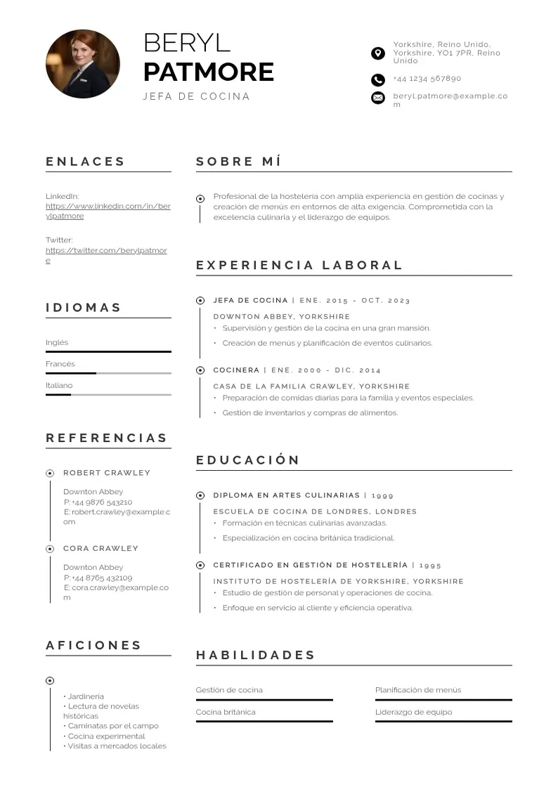 two column cv-de-hosteleria resume example