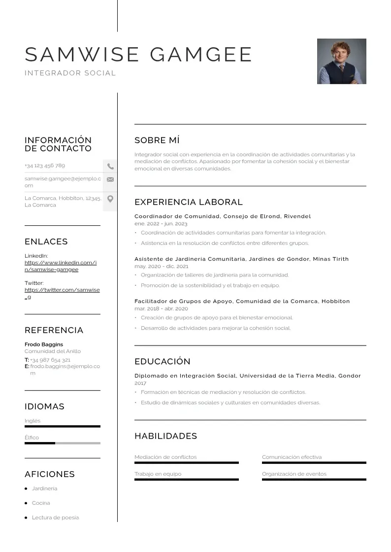 two column curriculum-de-integrador-social resume example