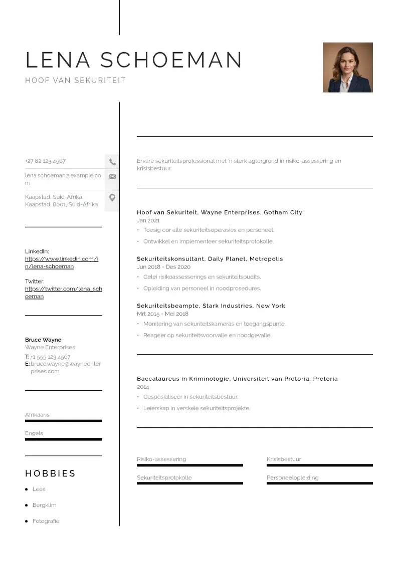 simple Arikaans resume example