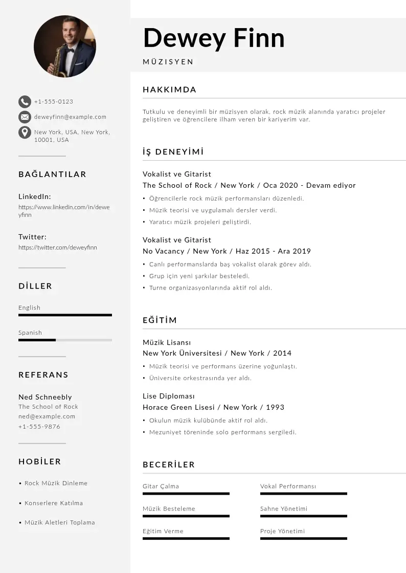 Mūsdienīga Muzisyen  ornekleri CV veidne