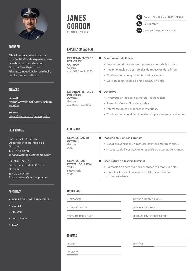 two column cv-oficial-de-policia resume example