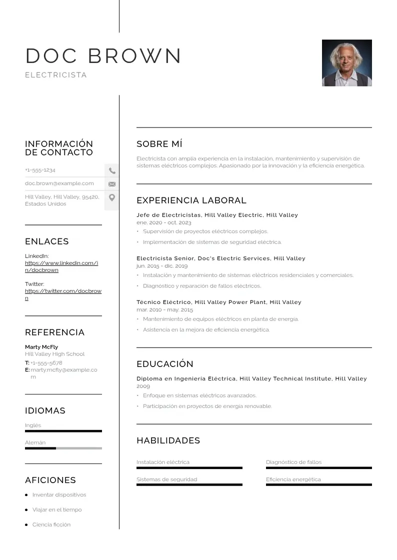 two column curriculum-de-electricista resume example