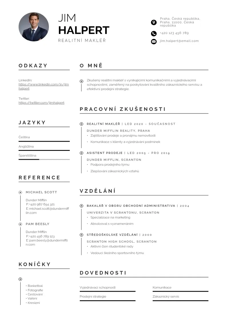 Profesionāla Zivotopis realitni makler CV veidne