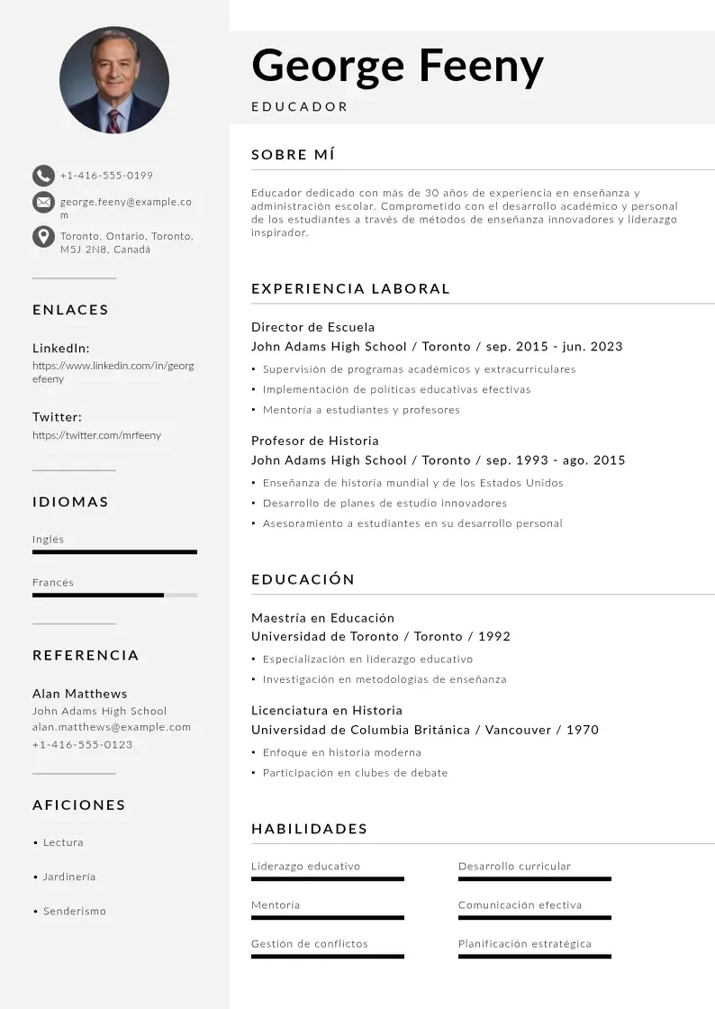 two column curriculum-canadiense resume example
