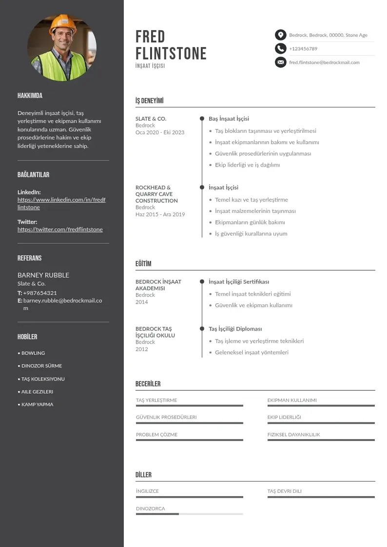 Divu kolonnu İnşaat işçisi  CV piemērs