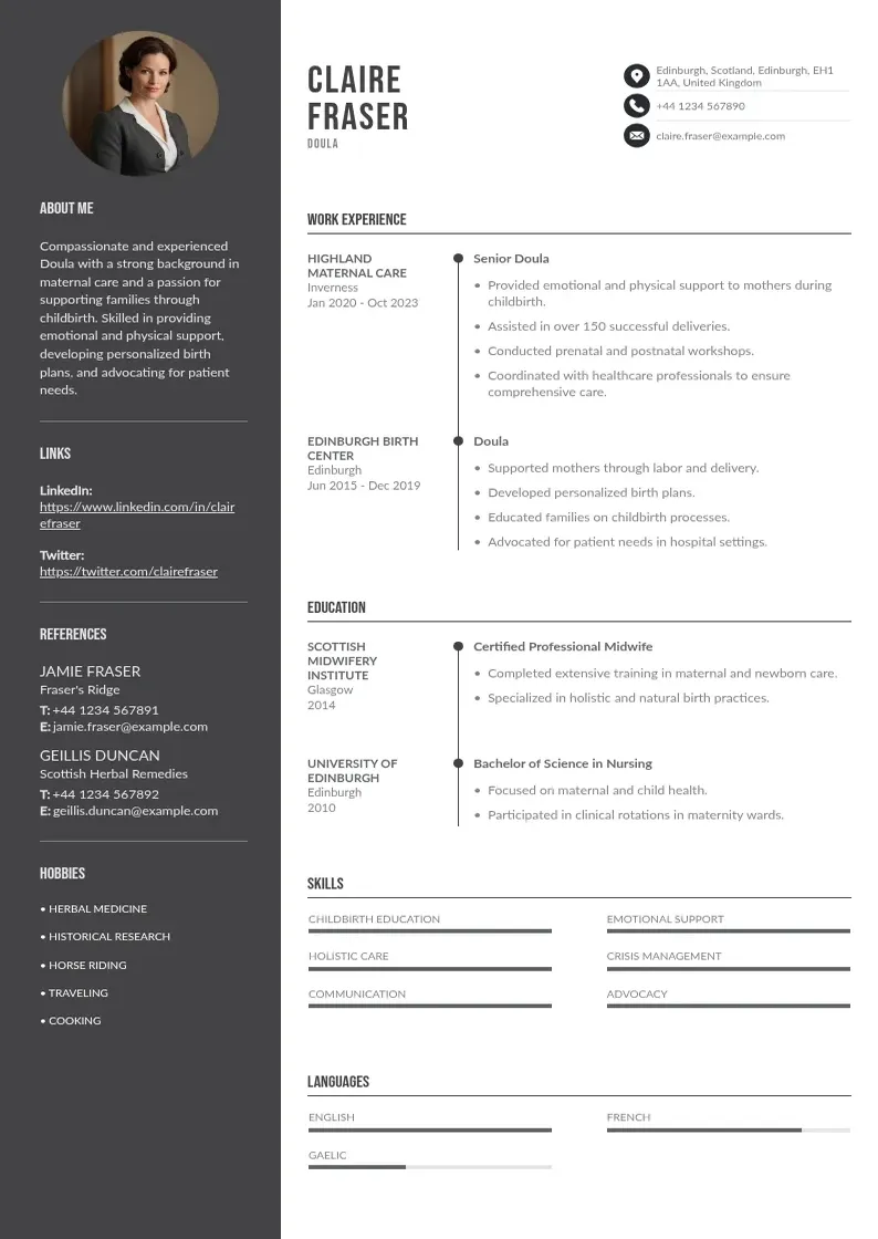 two column doula-resume resume example