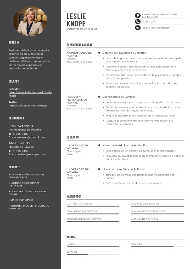 two column cv-administrador-de-cambios resume example