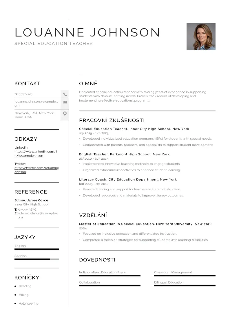 Vienkārša Specialniho pedagoga zivotopis CV piemērs