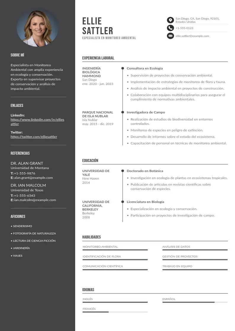 two column especialista-en-monitoreo-ambiental resume example