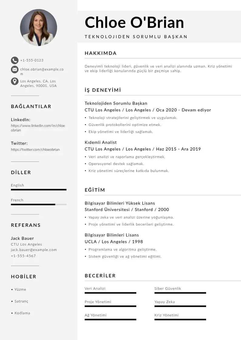 Mūsdienīga teknolojiden Sorumlu Başkan  CV veidne