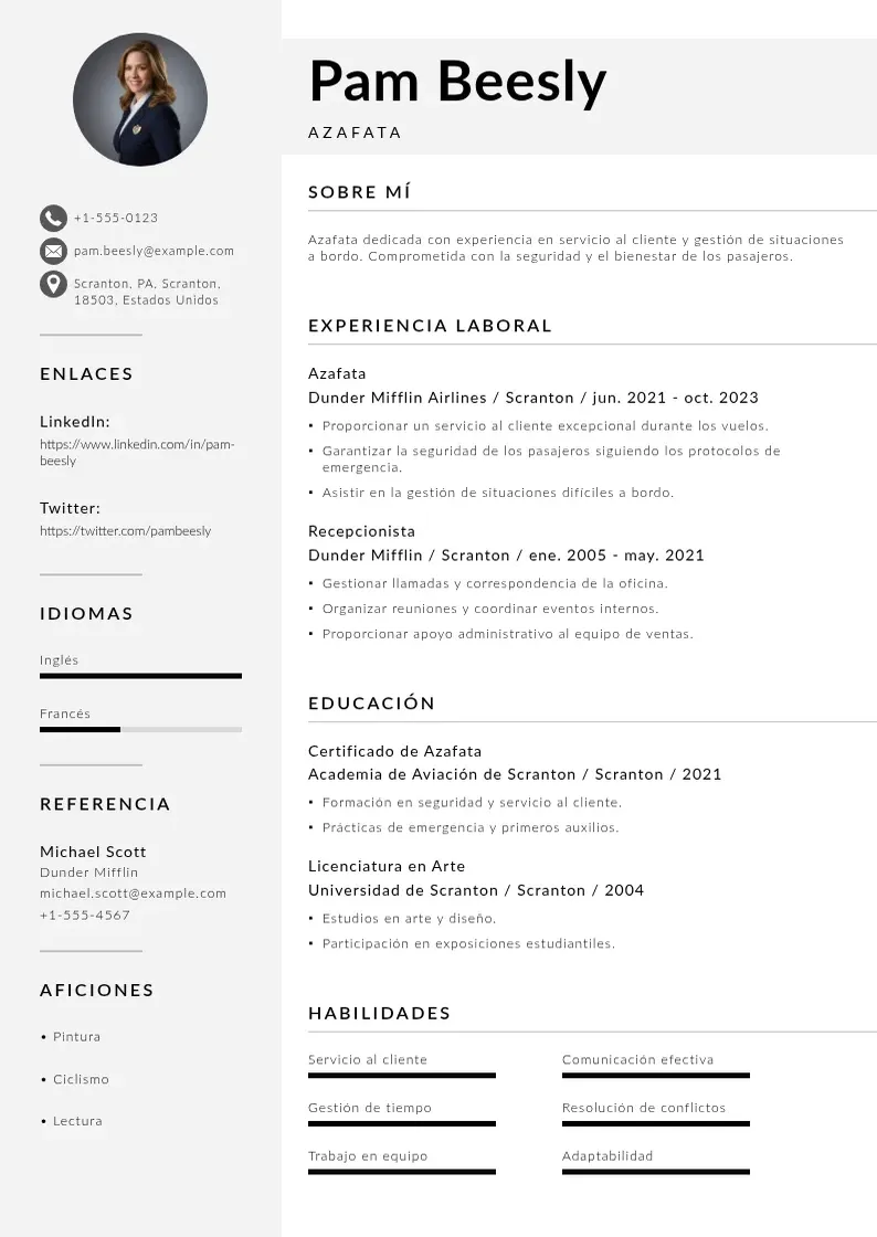 two column curriculum-de-azafata resume example