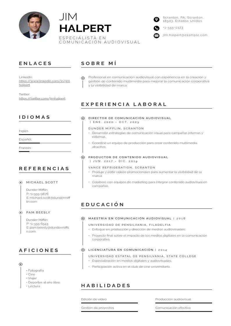 two column comunicacion-audiovisual resume example