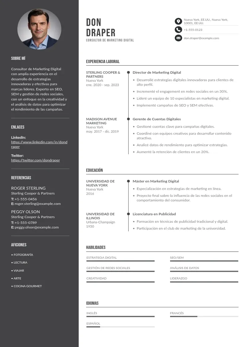 two column consultora-de-marketing-digital resume example