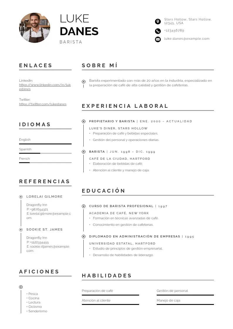 two column curriculum-de-barista resume example