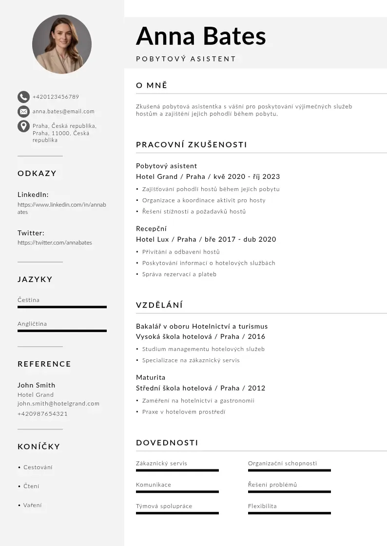 Mūsdienīga Pobytovy asistent zivotopis CV veidne