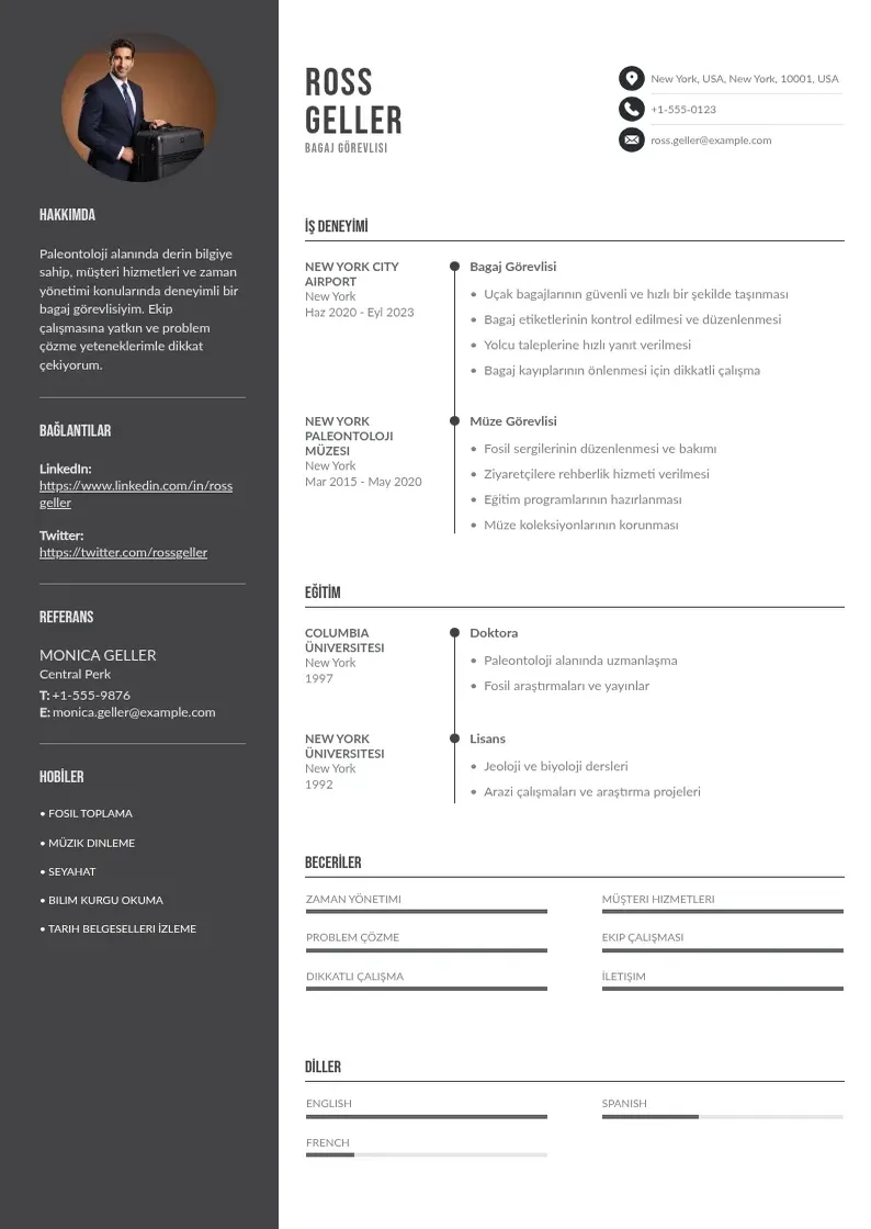 Divu kolonnu Bagaj gorevlisi  CV piemērs