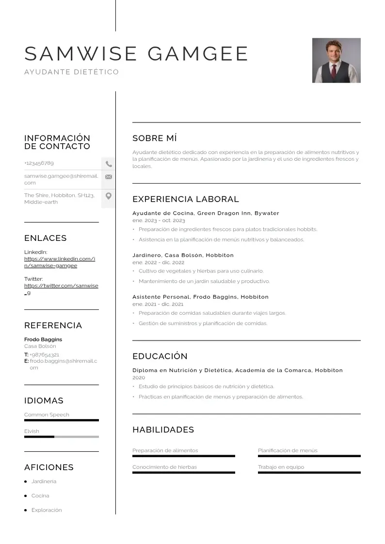 two column cv-ayudante-dietetico resume example