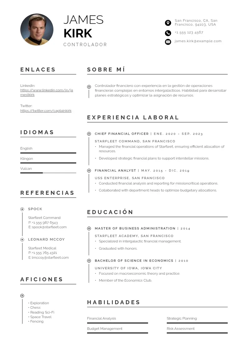 two column cv-controlador resume example