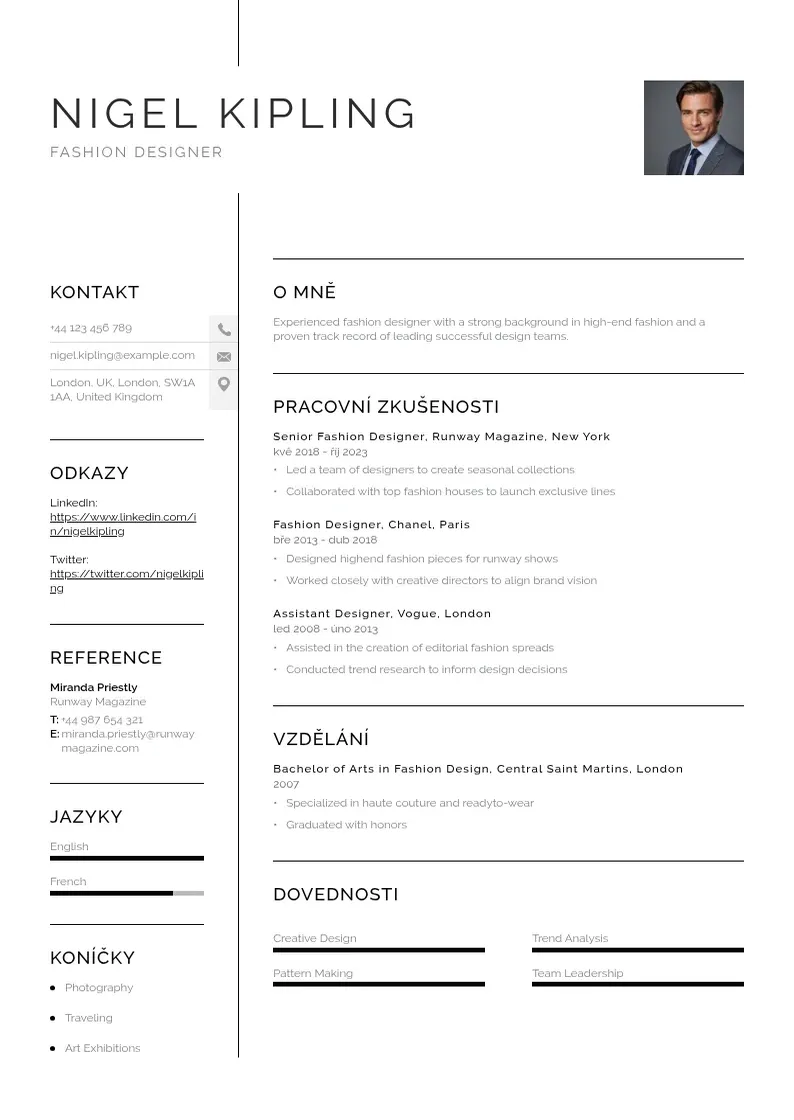 Vienkārša Modniho navrhare zivotopis CV piemērs