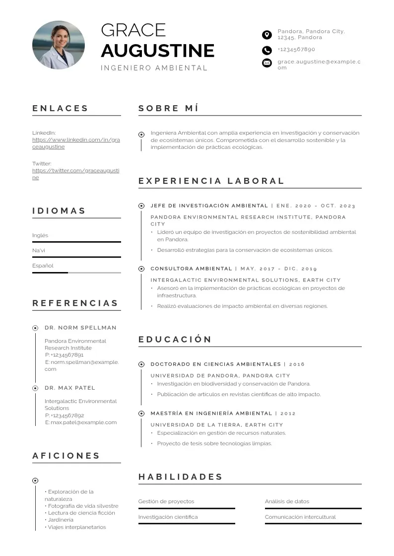 two column ingeniero-ambiental resume example