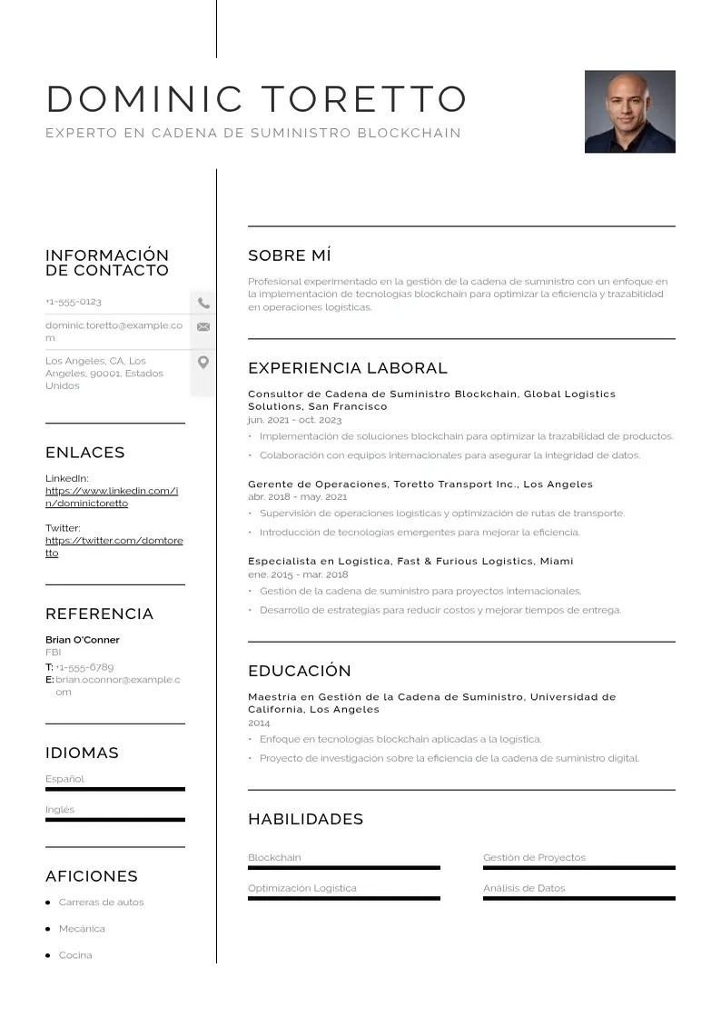 two column experto-en-cadena-de-suministro-blockchain resume example