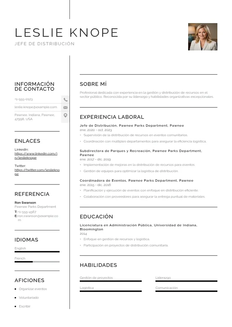 two column cv-jefe-de-distribucion resume example