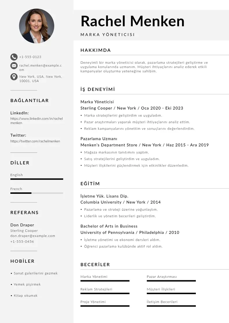 Mūsdienīga Marka Yöneticisi  CV veidne