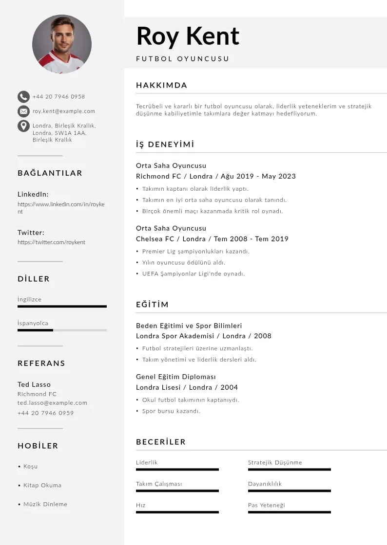 Mūsdienīga Futbol oyuncusu  CV veidne