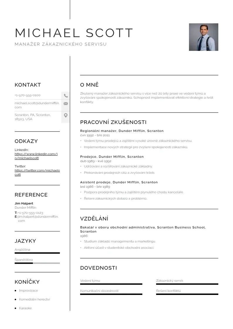 Vienkārša Manazer zakaznickeho servisu zivotopis CV piemērs