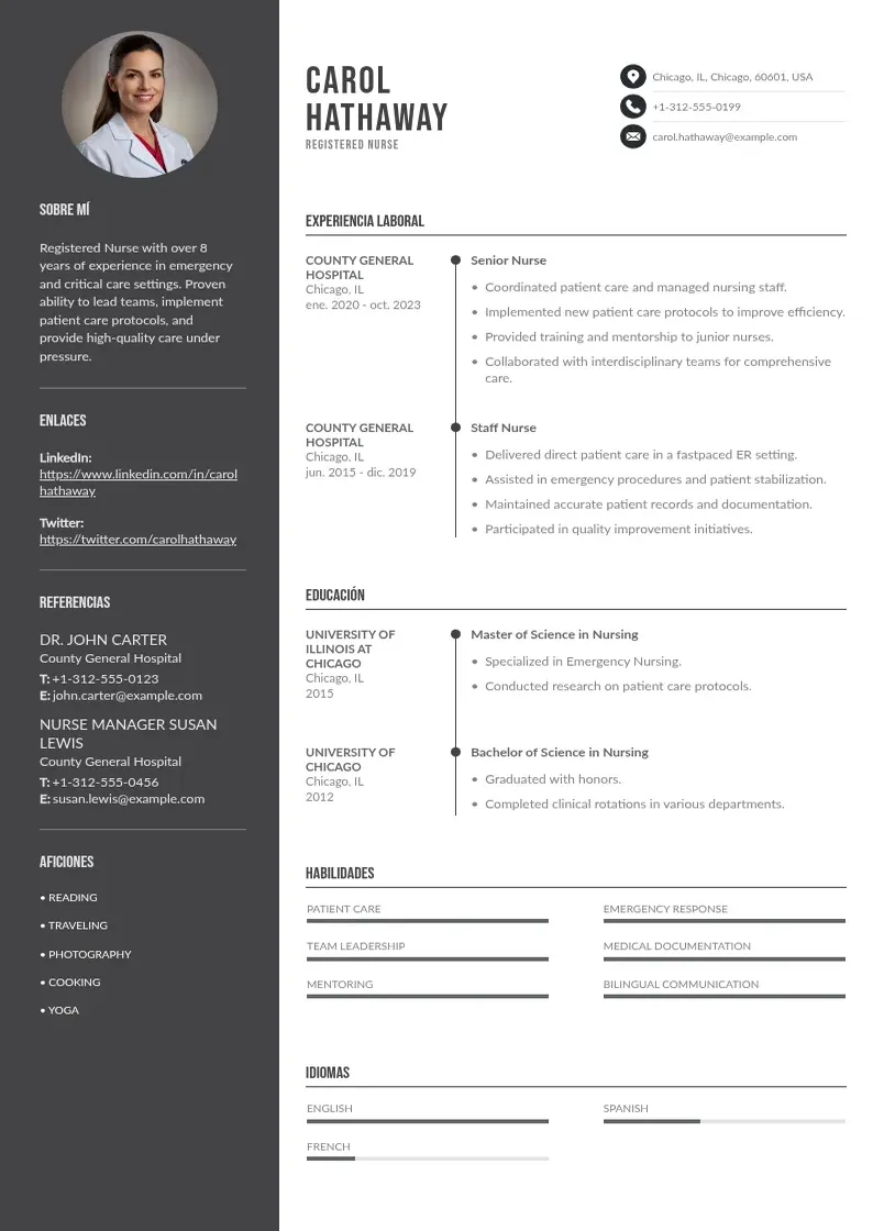 two column cv-enfermera-registrada resume example