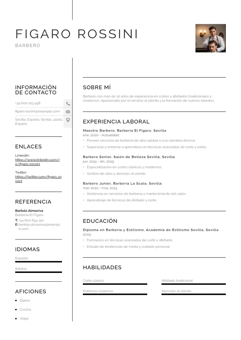 two column barbero-cv resume example