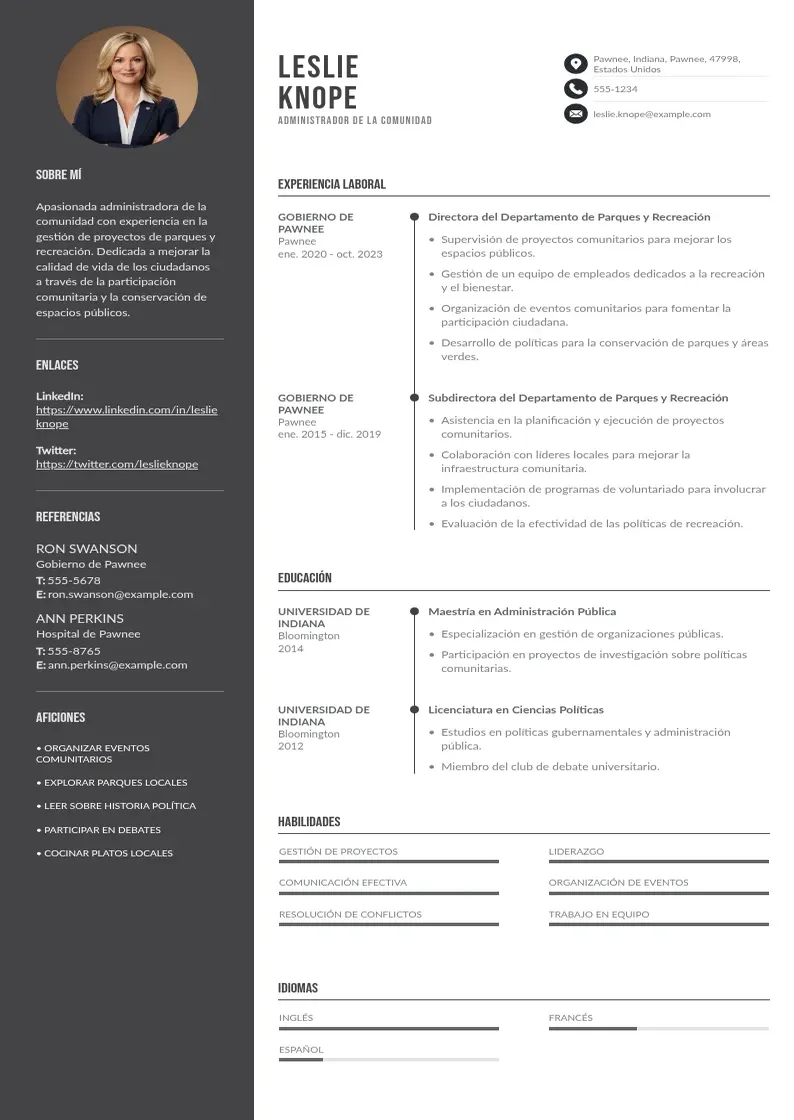 two column cv-administrador-de-la-comunidad resume example