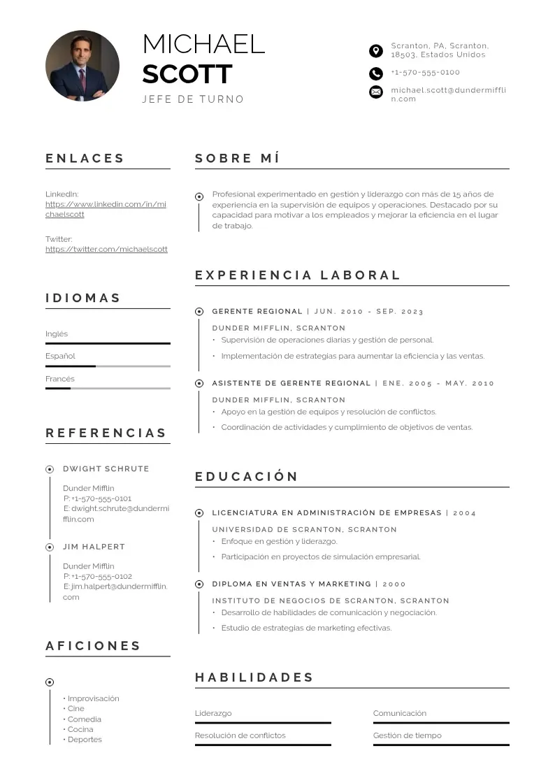 two column cv-jefe-de-turno resume example