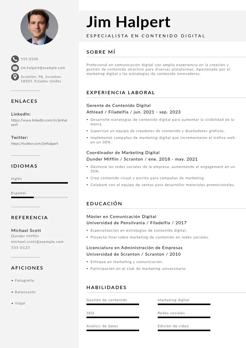 two column especialista-en-contenido-digital resume example