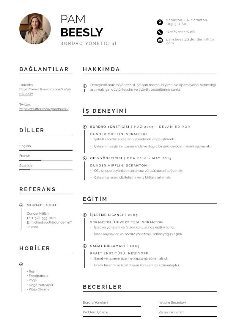 Profesionāla Bordro Yöneticisi  CV veidne