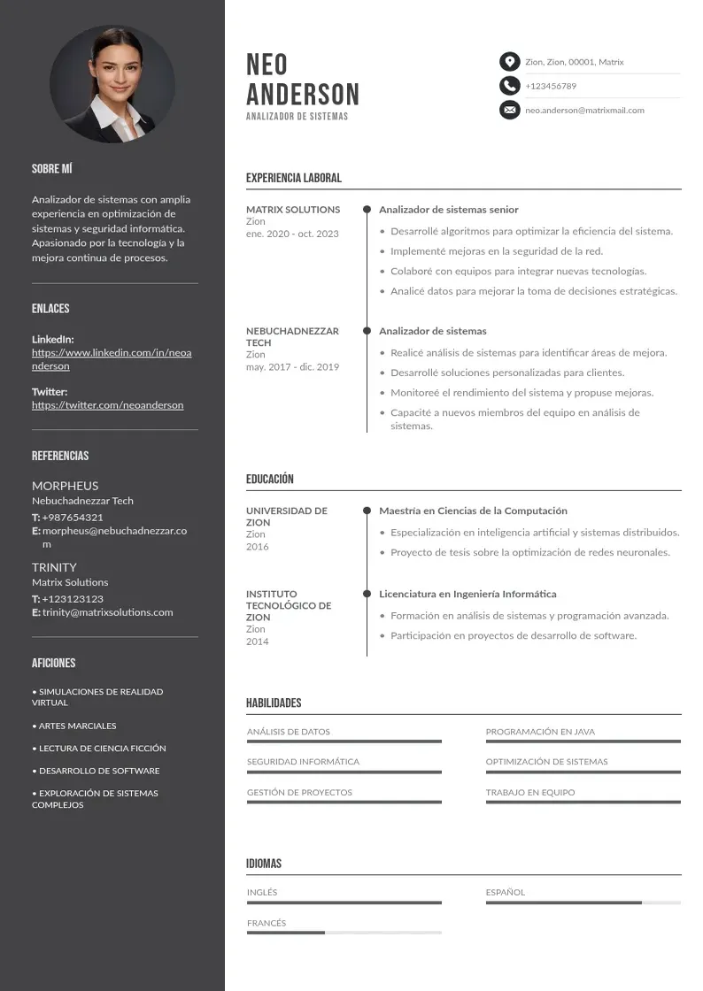 two column analizador-de-sistemas resume example
