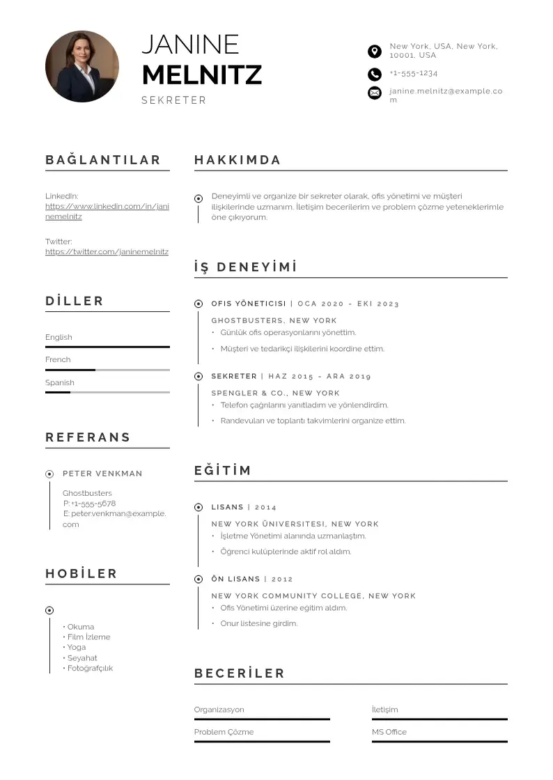 Profesionāla Sekreter on yazisi CV veidne