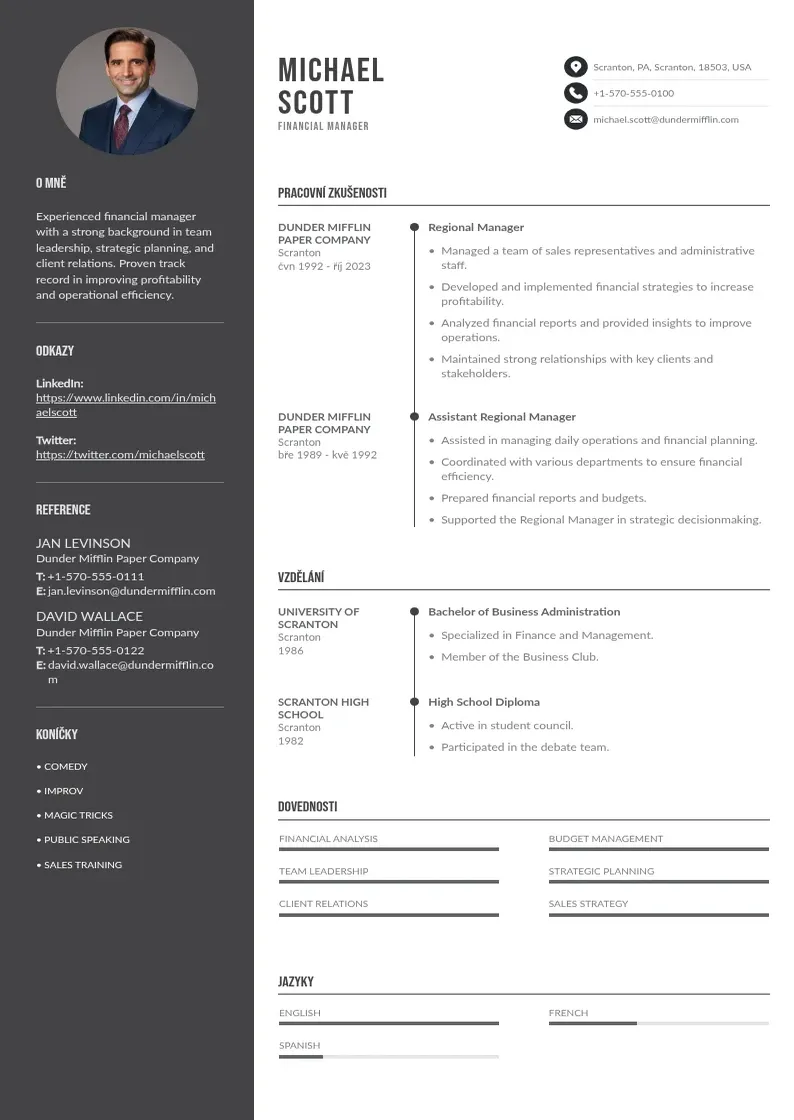 Divu kolonnu Financni manazer zivotopis CV piemērs