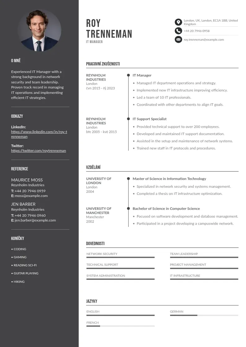 Divu kolonnu It manazer zivotopis CV piemērs