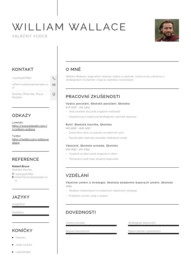 Vienkārša Valecny zivotopis CV piemērs
