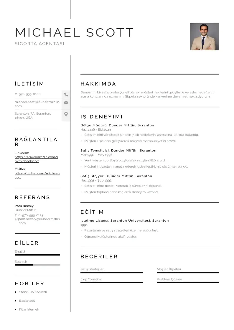 Vienkārša Sigorta acentası  CV piemērs